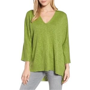 Eileen Fisher Sweater Women's Size Medium Green‎ Cotton Linen Tunic Long Sleeve